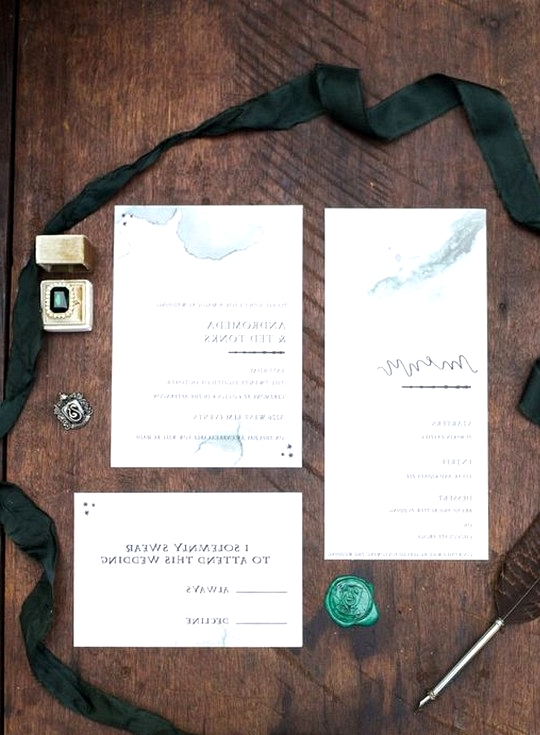 Harry potter themed wedding invitation set