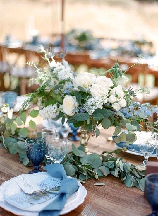 Soft blue green and white wedding centerpiece ideas