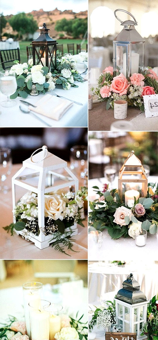 Summer wedding centerpieces with lanterns and candles