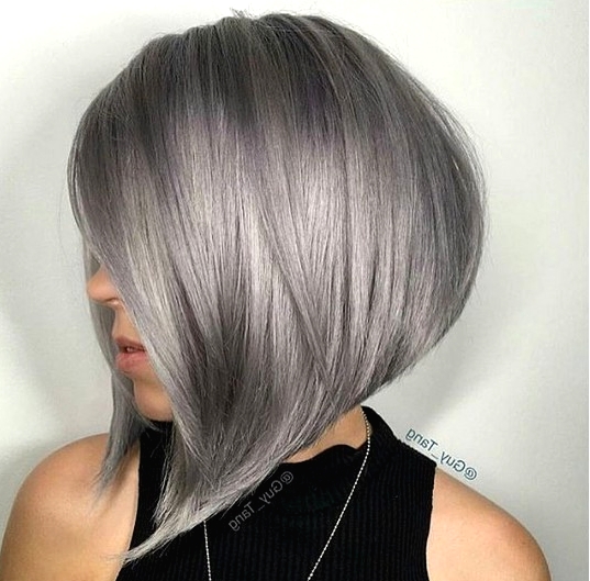 Angled A-line Bob with Grey Hair Color