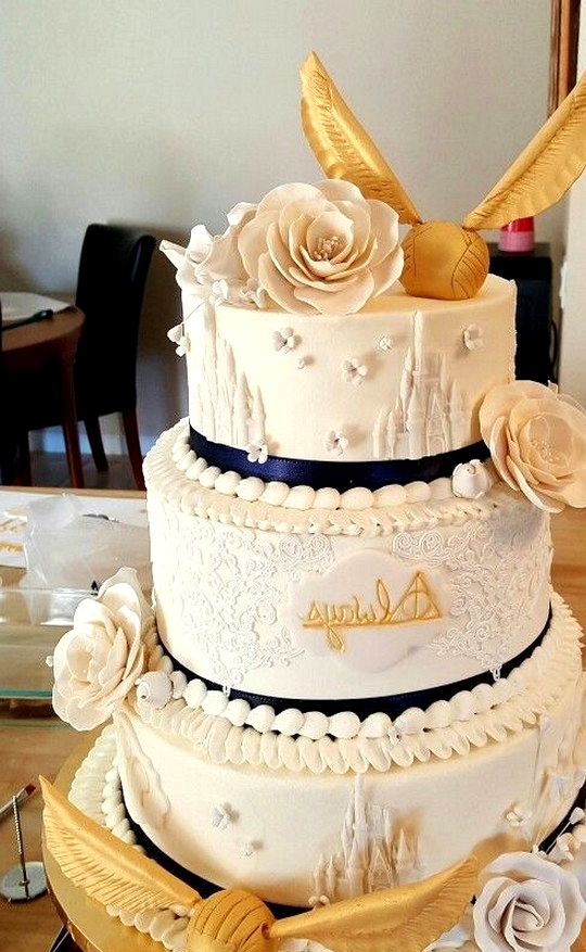 Harry potter themed gold wedding cake
