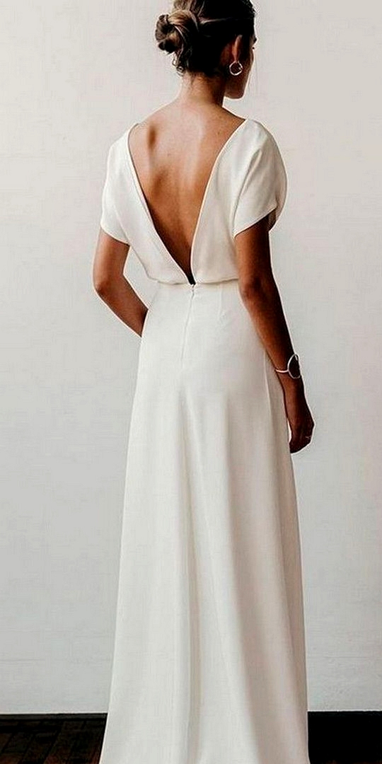 simple v back elegant wedding dress