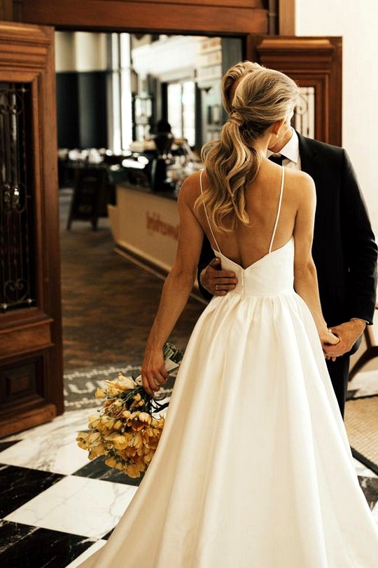 simple wedding dress with Spaghetti Straps