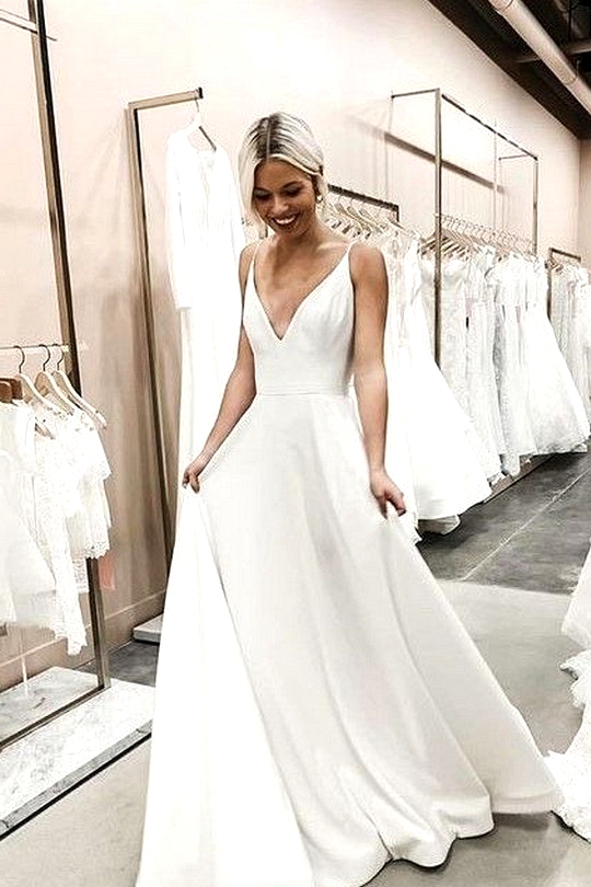 simple elegant v neck wedding dress