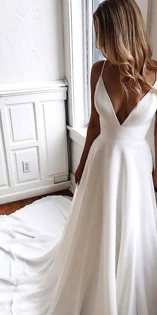 a line spaghetti straps simple wedding dress