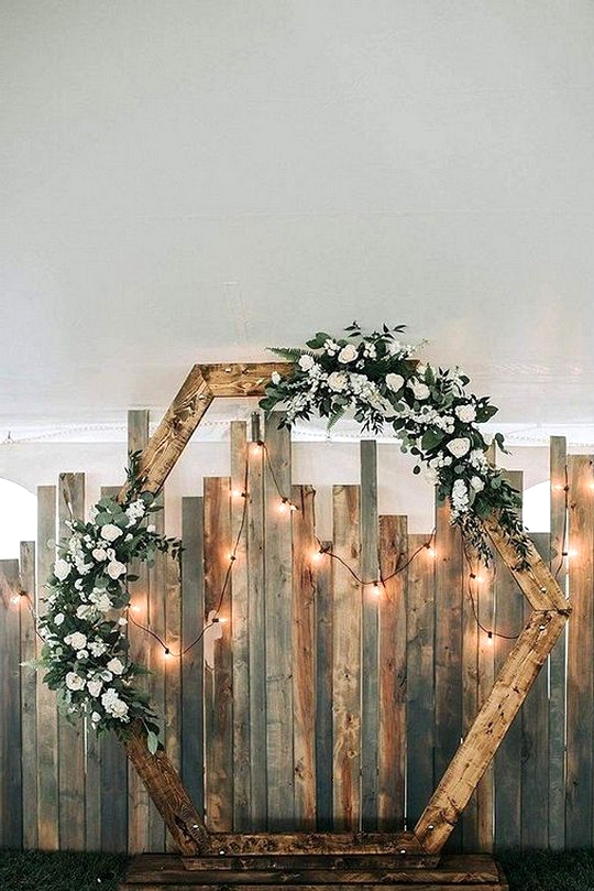 hexagon shaped rustic wedding backdrop ideas