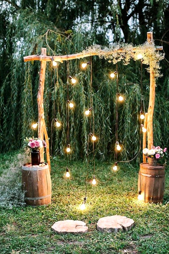 budget friendly wedding arch decoration ideas with string lights