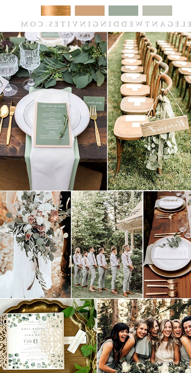 earthy tone and sage rustic wedding colors with shimmer gold details