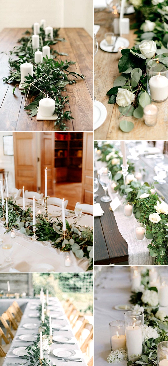 white and green wedding centerpiece ideas for long tables