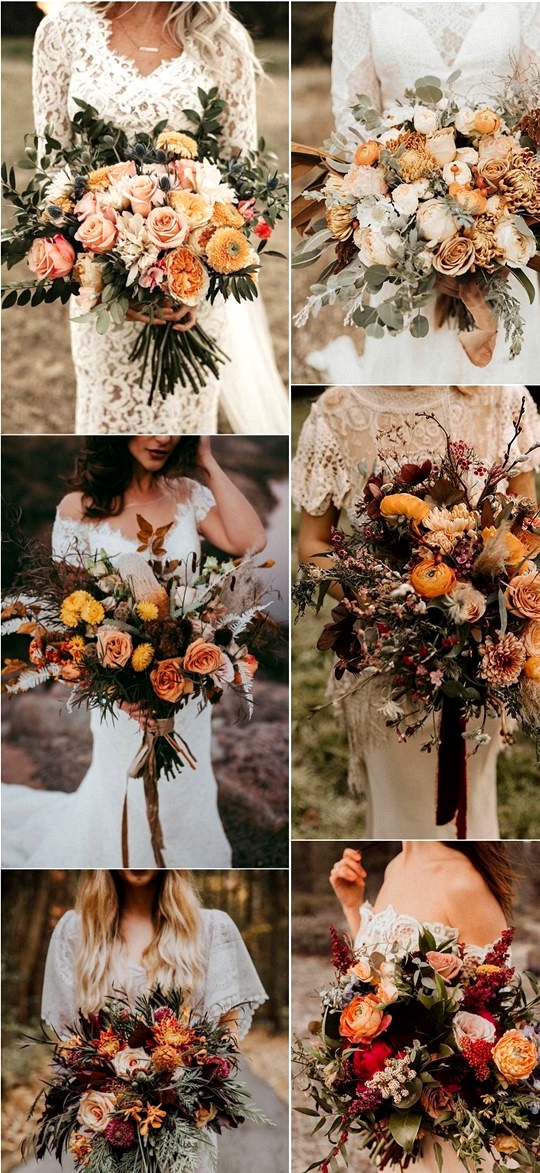 Rust burnt orange fall wedding bouquet idea - bohemian wedding flowers, dusty orange wedding bouquets