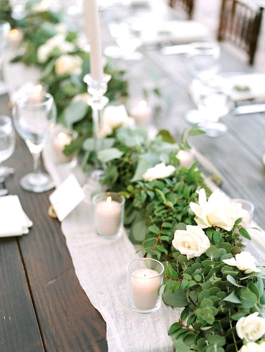 elegant white and greenery wedding table setting ideas