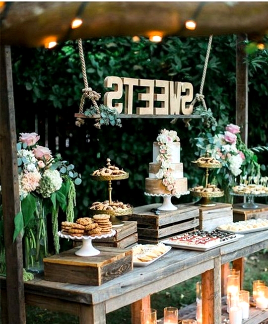rustic outdoor wedding dessert bar