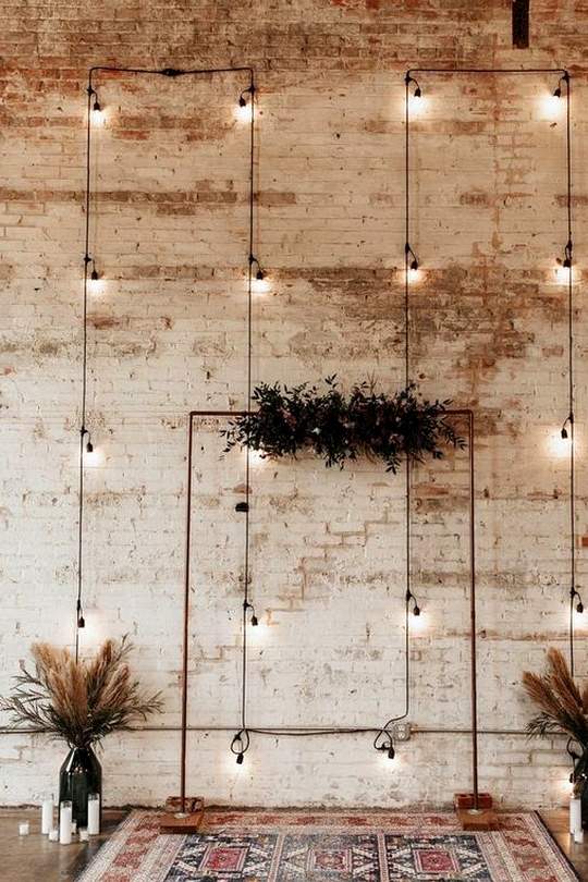 simple industrial wedding backdrop ideas with lights