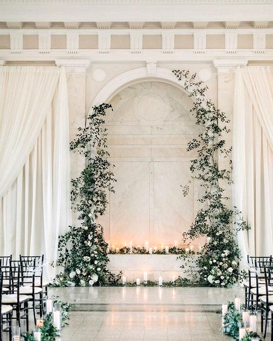 classic greenery indoor wedding ceremony decor