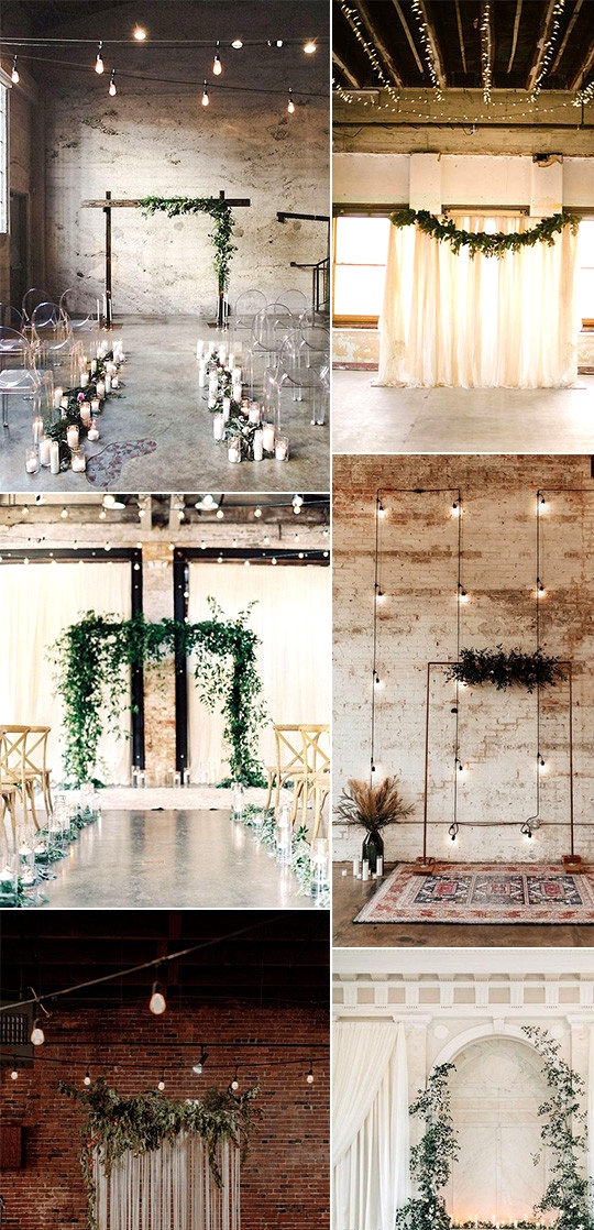 industrial indoor wedding ceremony decoration ideas with lights