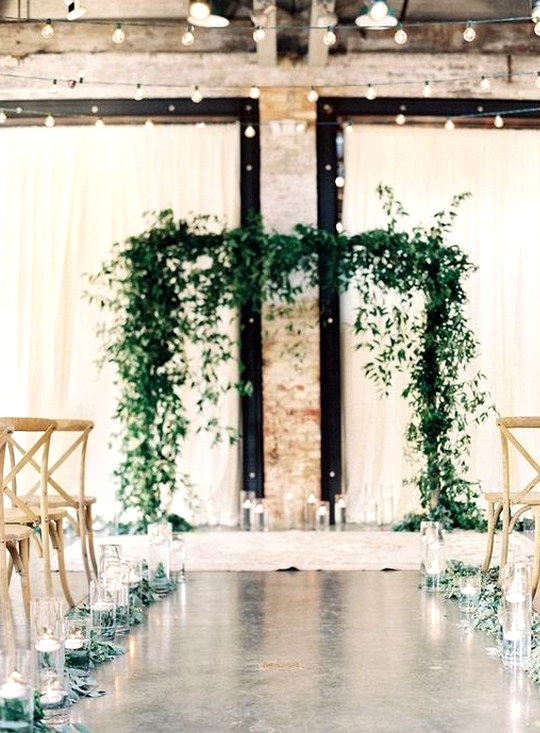 simple chic indoor wedding ceremony ideas with greenery decorations