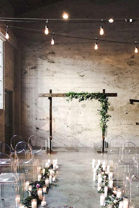 industrial wedding ceremony decoration ideas with candles