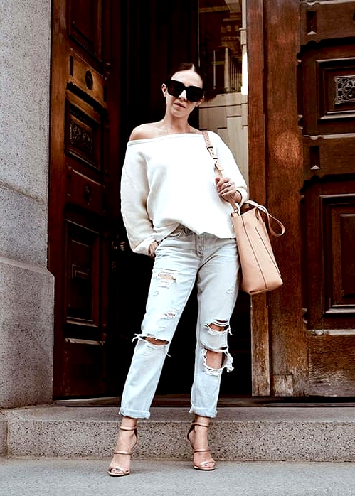 how-to-wear-boyfriend-jeans-white-off-the-shoulder-top