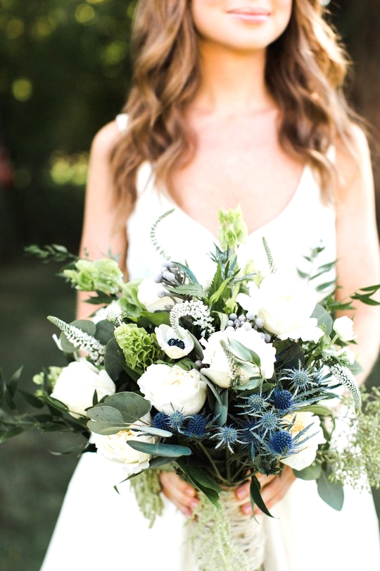 shades of blue and green wedding bouquet