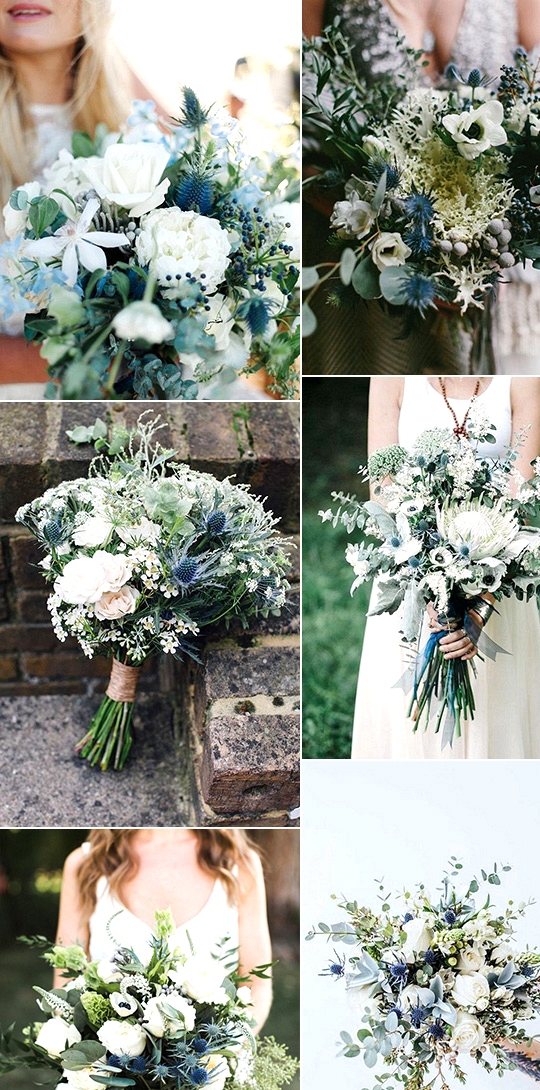 shades of blue and green wedding bouquets ideas
