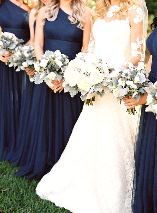 single shoulder navy blue bridesmaid dresses 2