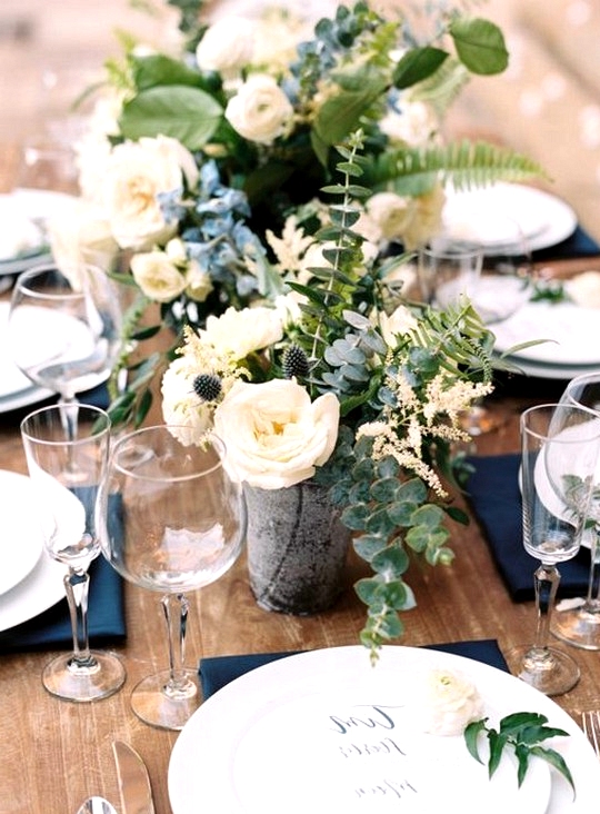 chic rustic blue and green wedding table setting ideas