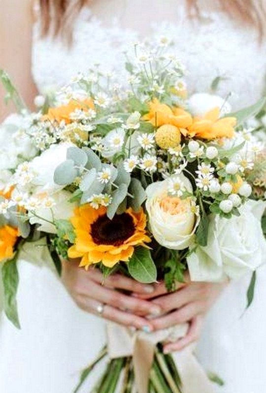 bright wedding bouquet ideas with sunflowers