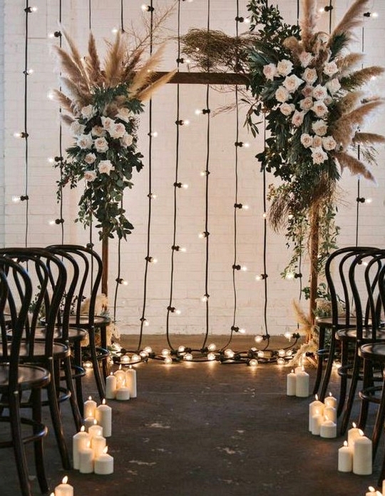 DIY bohemian wedding arch ideas with lights