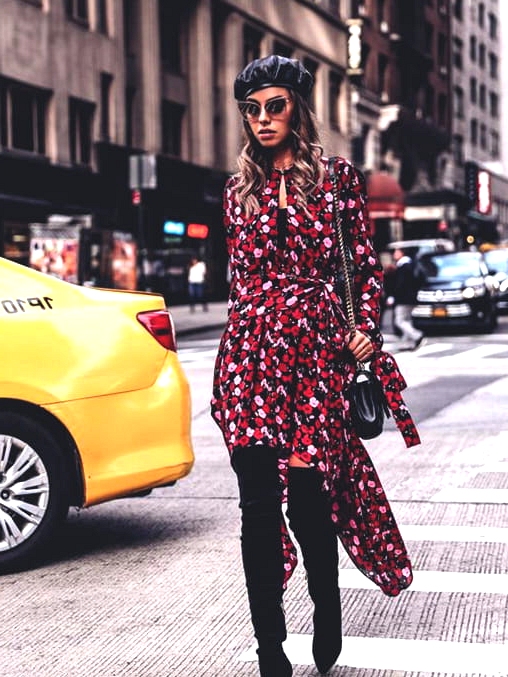 floral-red-midi-dress-fall-fashion-ideas