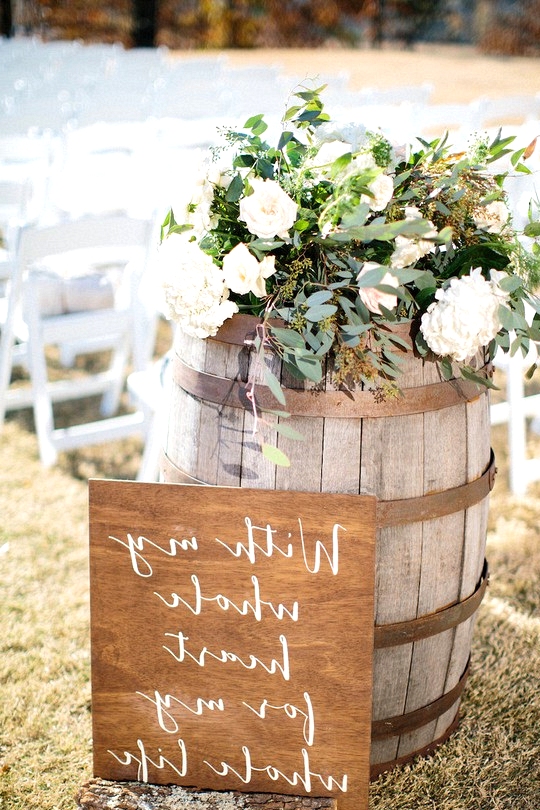 country wedding ceremony ideas with wine barrels