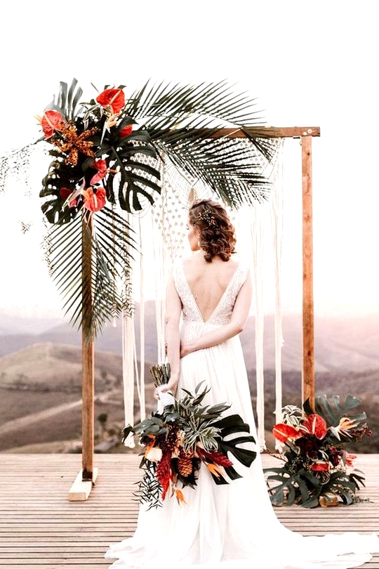 boho chic tropical wedding arch ideas