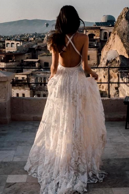 stunning a line open back wedding dress