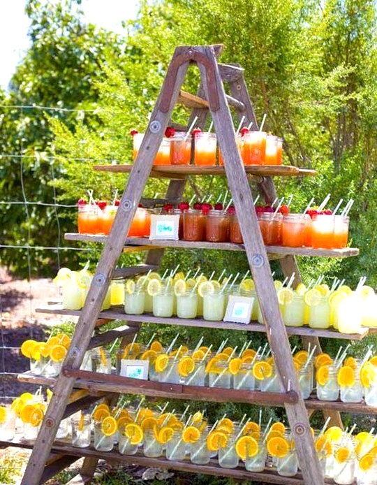 outdoor garden wedding drink station