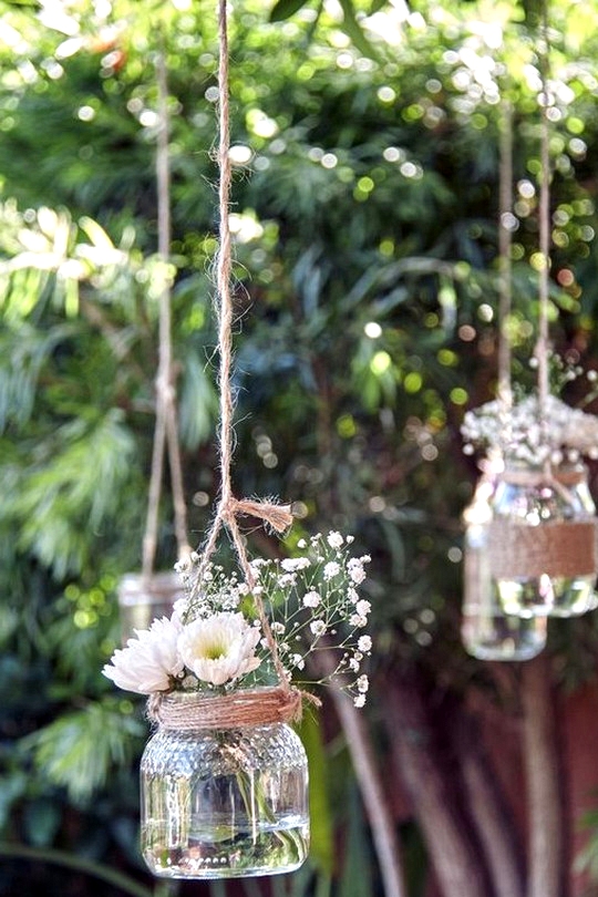 rustic wedding decoration ideas with hanging mason jars