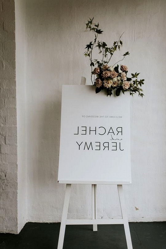 simple elegant wedding welcome sign with floral