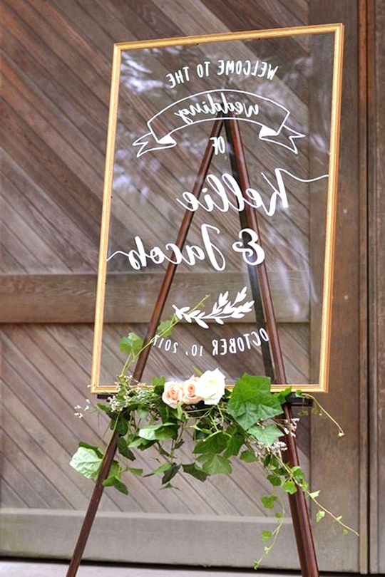 acrylic wedding welcome sign with floral