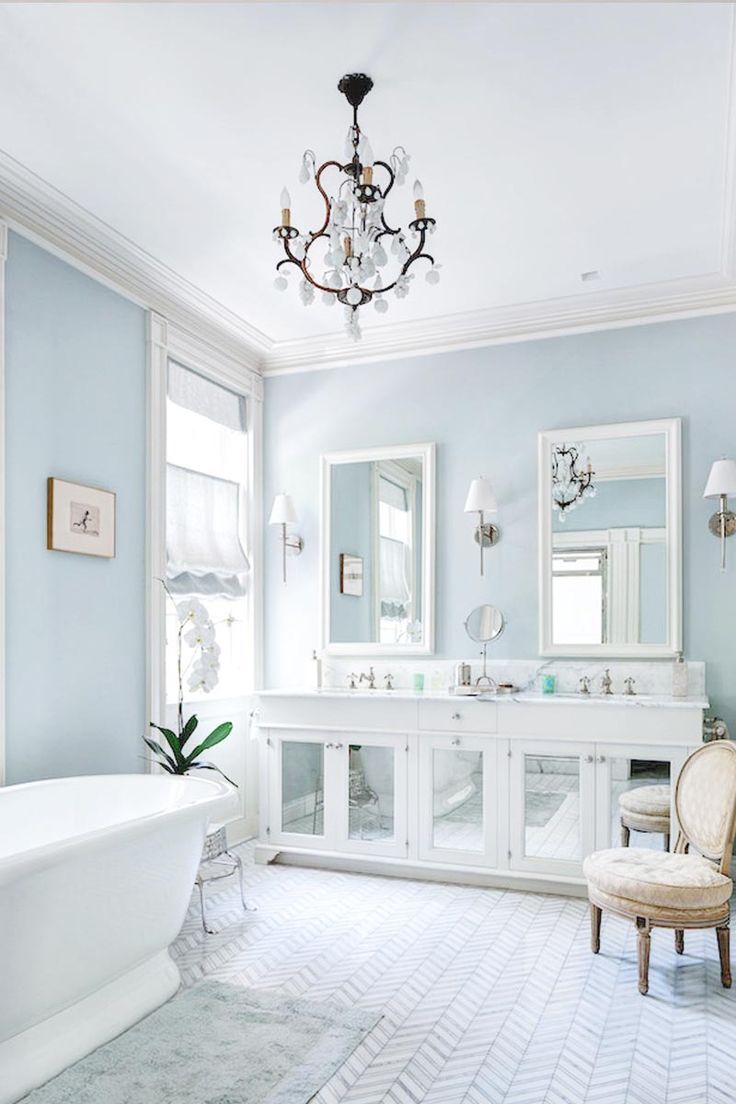 A Sky-Blue Bathroom with Glossy Finish