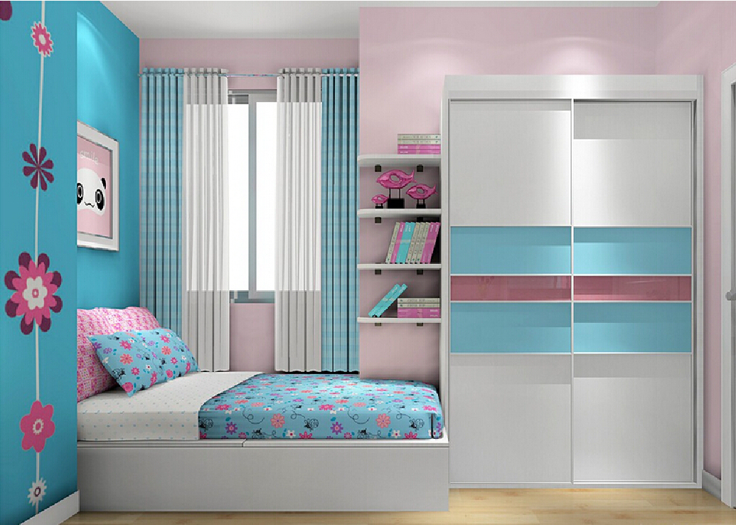 Pink and Blue bedroom design 