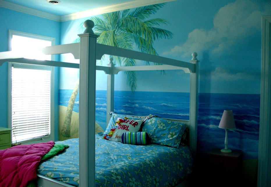 Blue bedroom with beach atmosphere