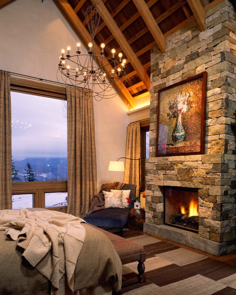 Place stone fireplace in the room 