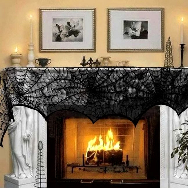 Halloween Decoration Black Lace Spiderweb Fireplace Mantle
